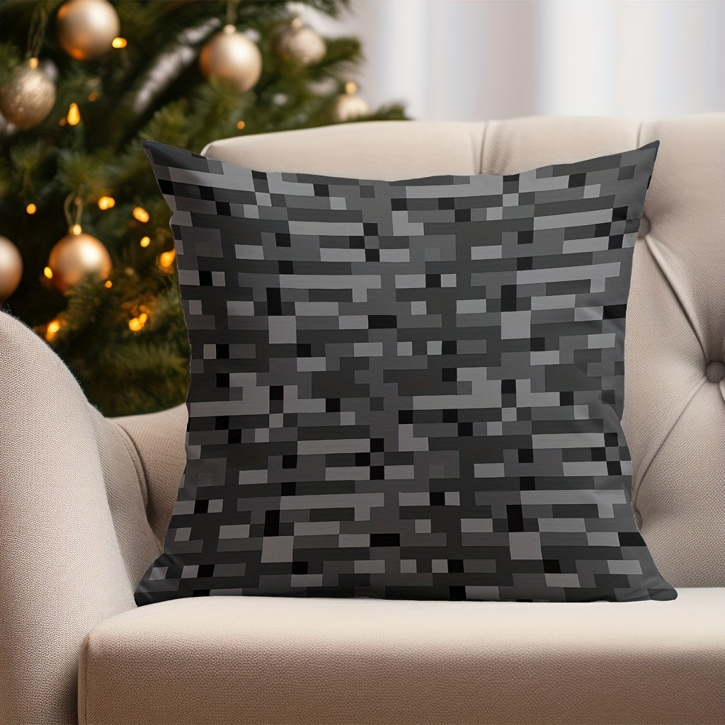 1pc MINECRAFT-Themed Pixel Art Printed Pillowcase - Soft Microfiber Sofa Cushion Cover with Zipper Closure, Machine Washable, Double-Sided Printed Design for Living Room, Bedroom & Gaming Decor, Bedroom Accessory | Modern Pil