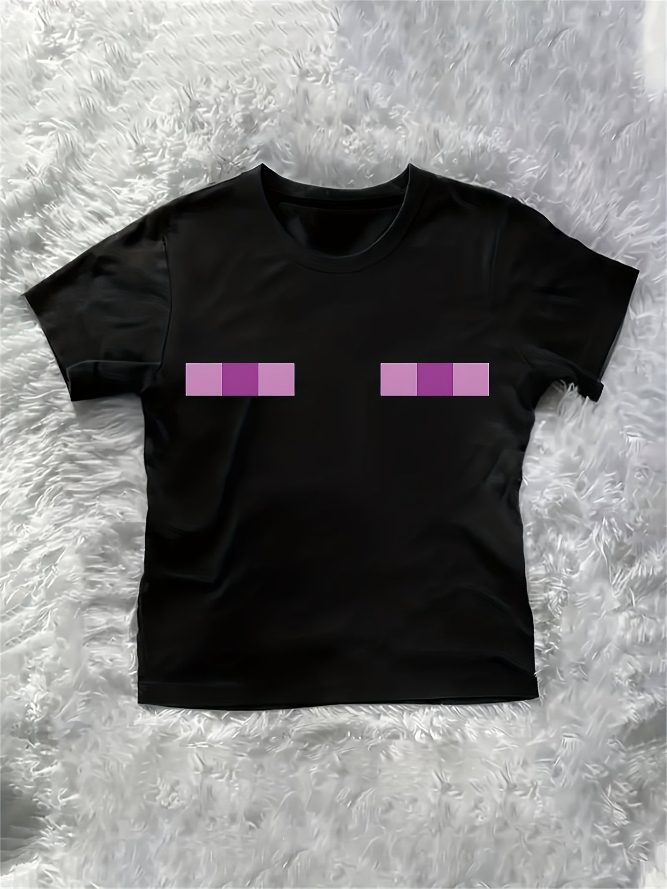 1pc Y2K Enderman Pixel Art Print Women'S Short T-Shirt, Loose Casual Fit for Everyday Wear and Perfect Holiday Gift Idea - Ideal Birthday Present or Friend, Casual Wear, Casual Attire, Geometric Pattern, Trendy Top, Printed T