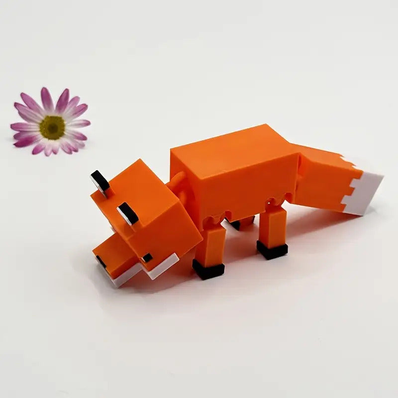 3D Printed Fox Statue - Orange & White Pixel Art Design with Movable Joints, Durable Plastic Christmas Home Decor & Creative Holiday Gift, Lively Dynamic Poses, Detailed Texture, Fox Decor, Festive Decoration, Playful Design,