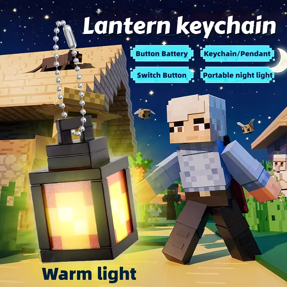 block-based game Glow Keychain, Luminous Creeper Torch Novel Keyring Accessory, Suitable for Backpacks and Bag Charms., Keychain For Backpacks, Backpack Charm Accessory, Block-Based Game Keyring, block-based game Keychain, Re