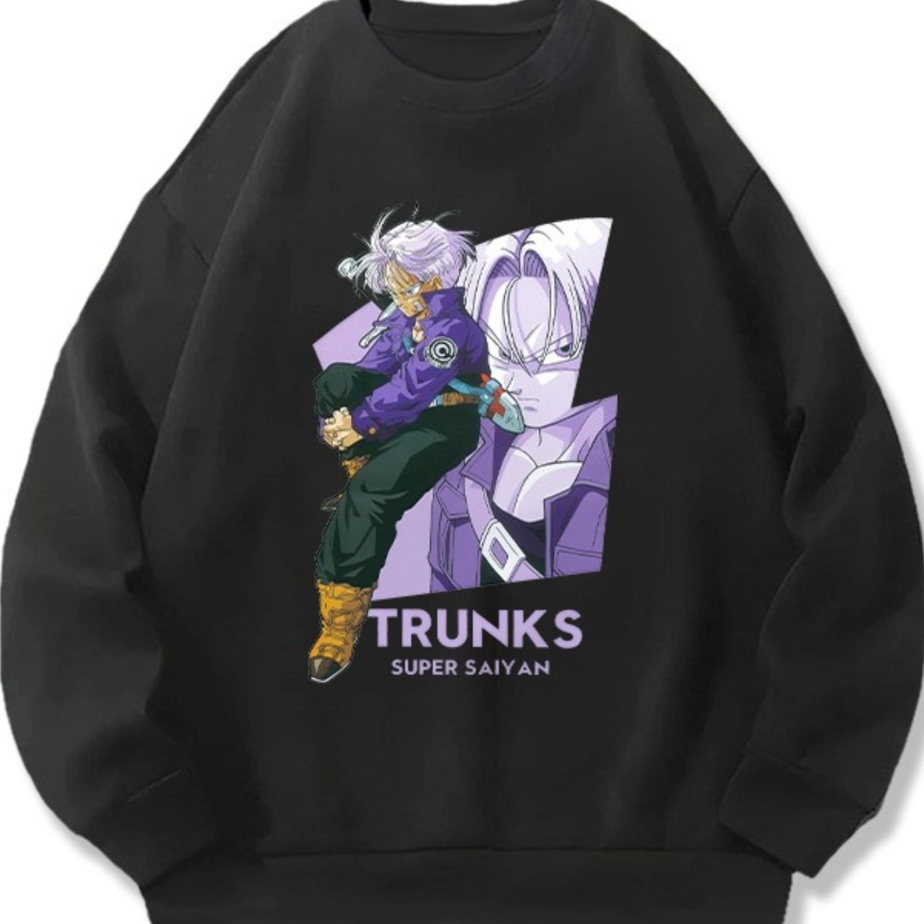 DRAGON BALL Men's & Unisex-like Trunks Super Saiyan Anime Sweatshirt - Black Goku's Iconic Character Print with Text, Casual Round Neck Pullover for & Casual Attire, Saiyan-Themed Gift for Fans