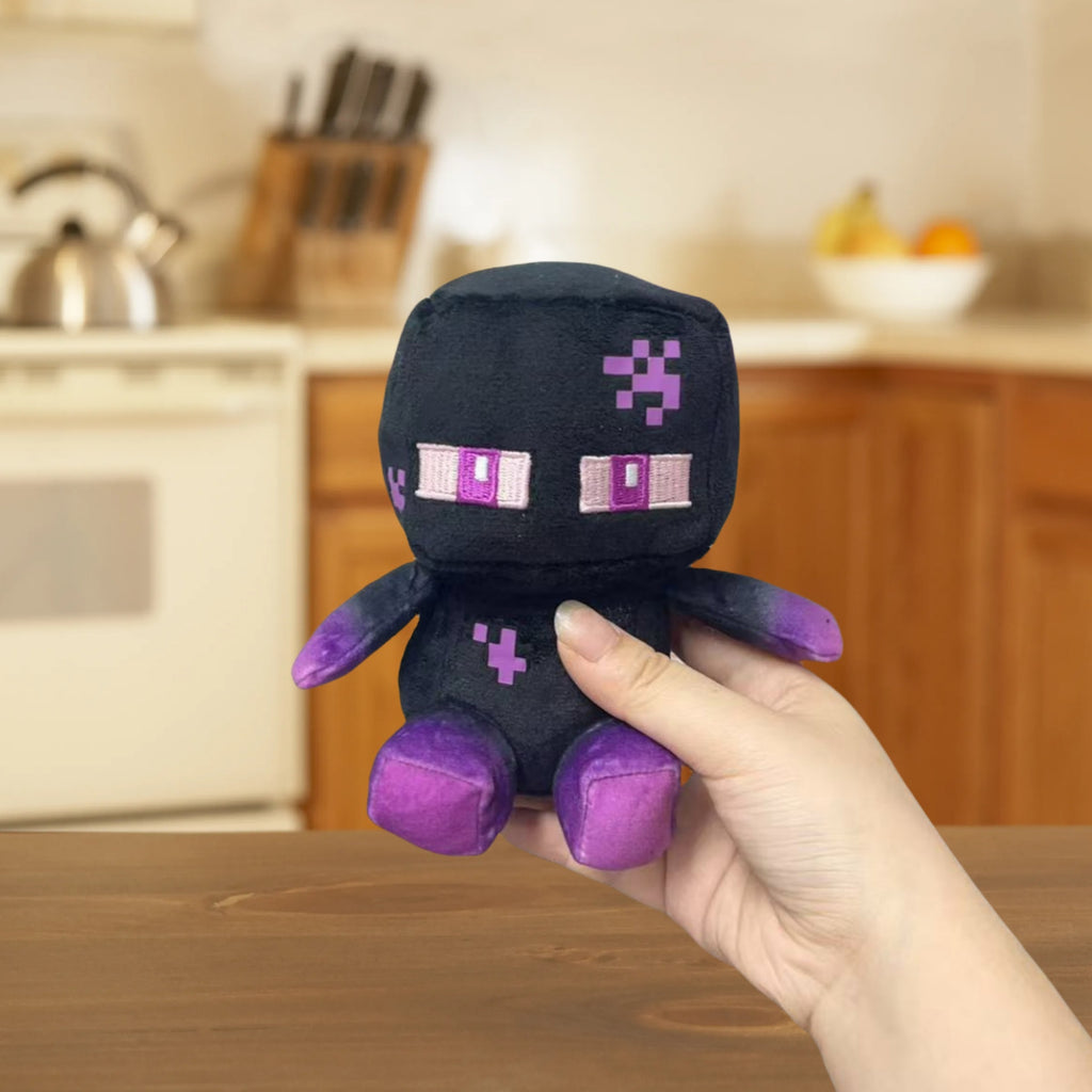 5-inch Purple & Black Pixel Art Plush Toy - Cute Sitting Shadow Figure with Purple Accents, Soft Polyester Game Enthusiast Gift for Halloween Christmas Decor, Collectible Decorative Doll for Home & Party