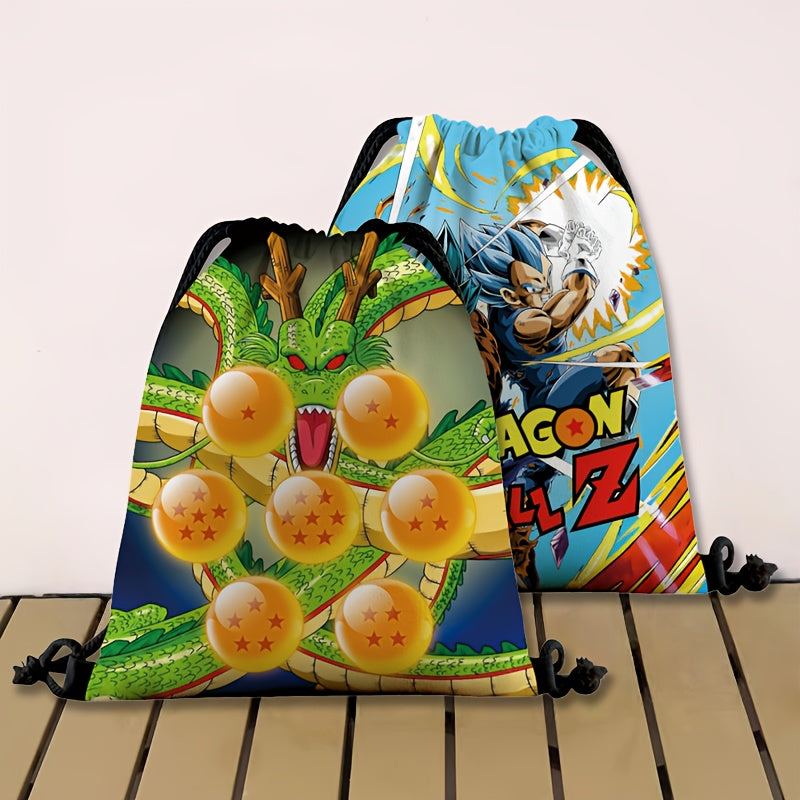 DRAGON BALL Anime Backpack with Goku, Vegeta & Sun Wukong (Monkey King) Designs - Lightweight Adjustable Drawstring Bag & s,, Gym, Parties - Collectible Gift & (Officially Licensed)