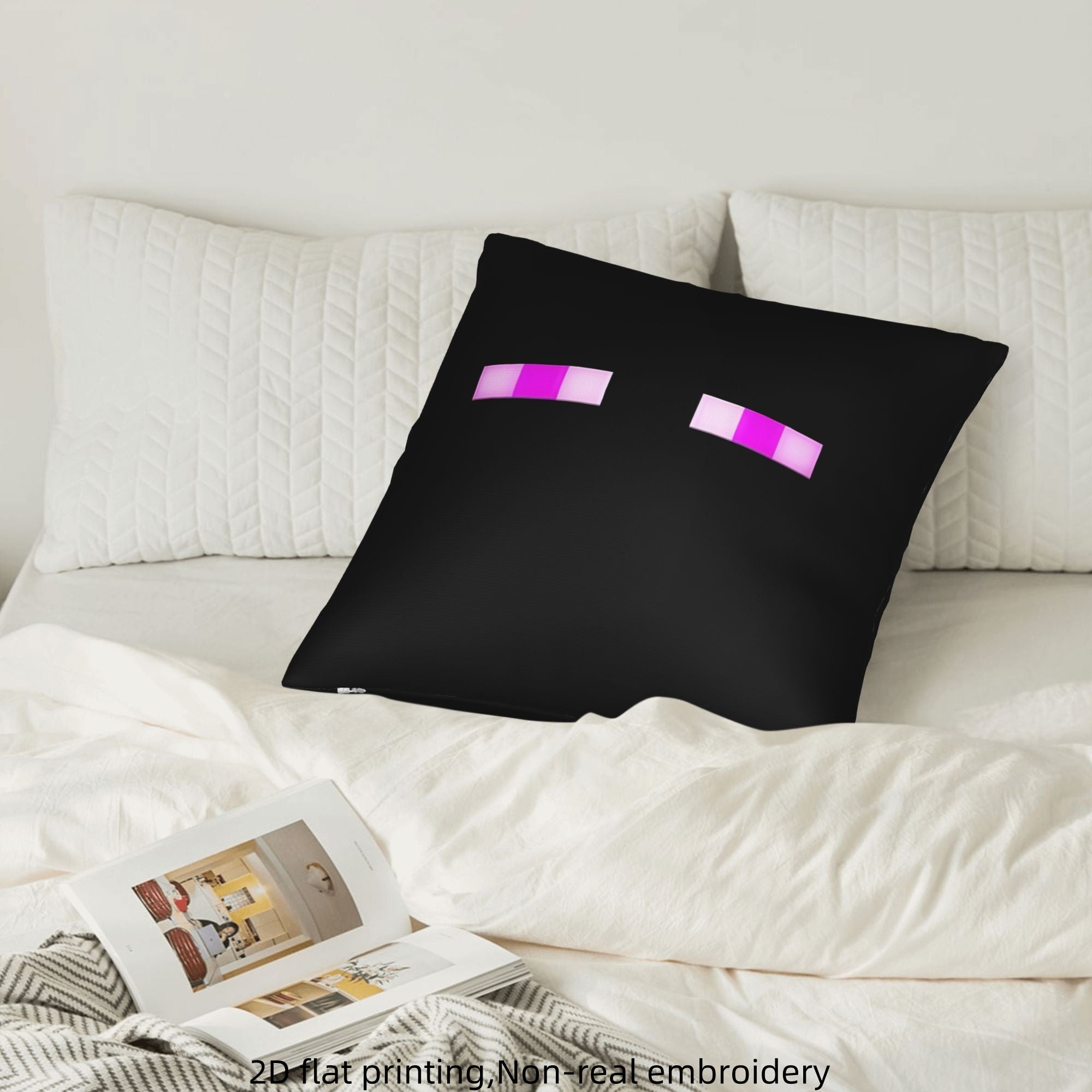 1pc 2D Flat Printing Pixel Art Mysterious Eye Pillow Cover, Polyester Material, Single-Sided Printing, Without Pillow Core. Black Background with Pink And Purple Pixel Eyes, Exuding a Game Room Psychedelic Vibe, Suitable for