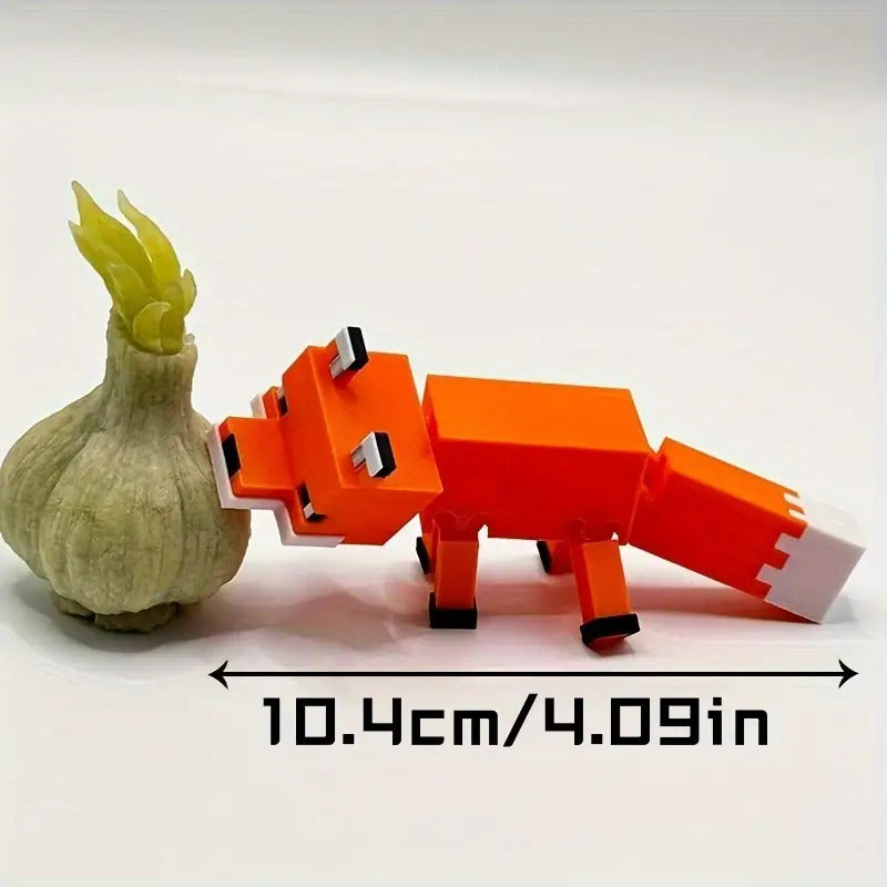 3D Printed Fox Statue - Orange & White Pixel Art Design with Movable Joints, Durable Plastic Christmas Home Decor & Creative Holiday Gift, Lively Dynamic Poses, Detailed Texture, Fox Decor, Festive Decoration, Playful Design,