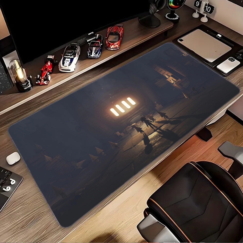 1pc Large Gaming Desk Mat & Mouse Pad with Little Nightmare Game Artwork - Eerie Night-Themed Dark Brown/Black Design, Non-Slip Rubber Base & Surface, Durable PC/Laptop Computer Keyboard Mat for Gamers,, Perfect Holiday Gift