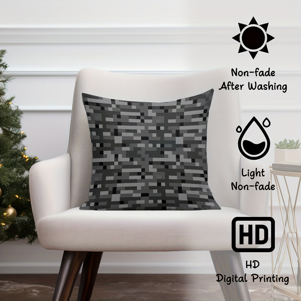 1pc MINECRAFT-Themed Pixel Art Printed Pillowcase - Soft Microfiber Sofa Cushion Cover with Zipper Closure, Machine Washable, Double-Sided Printed Design for Living Room, Bedroom & Gaming Decor, Bedroom Accessory | Modern Pil