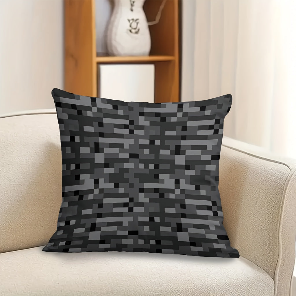 1pc MINECRAFT-Themed Pixel Art Printed Pillowcase - Soft Microfiber Sofa Cushion Cover with Zipper Closure, Machine Washable, Double-Sided Printed Design for Living Room, Bedroom & Gaming Decor, Bedroom Accessory | Modern Pil