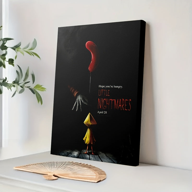 [2D Flat] 1pc Framed Canvas Painting - Little Nightmares Six Horror Game Art Poster - 11.8x15.7 Inch (30x40cm) - Gothic Red Balloon & Yellow Raincoat - Wrapped Canvas Frame - Ready-to-Hang Wall Decor for Bedroom, Living Room,