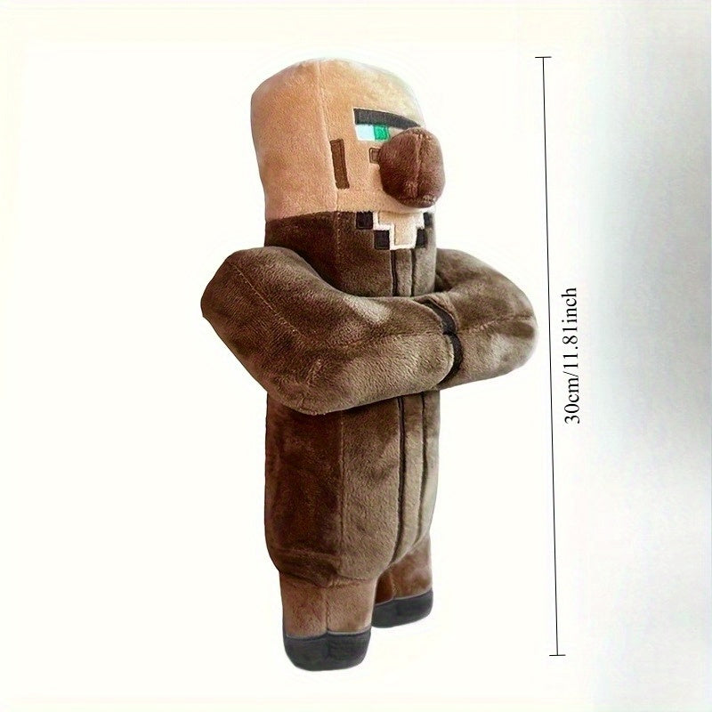 29.97cm Tall Pixel Art Plush Doll - Brown & Black Pixelated Character with Green Eyes, Soft Stuffed Animal Toy for Home Decor, Perfect Gift for Birthdays, Easter, Christmas, Halloween, Stuffed Plushies, Best for Christmas