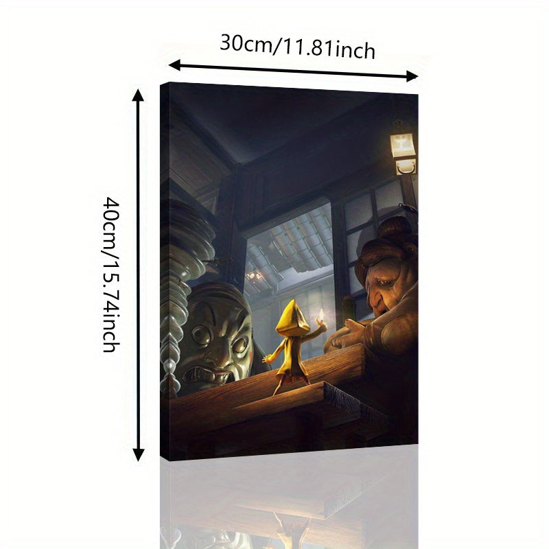 1pc Little Nightmares Complete Game Canvas Wall Art - Gothic Horror Gaming Decor with Hook Hanging Frame - Canvas Print for Gaming Room, Living Room, Office - Perfect Gift for Little Nightmares Fans - Eerie Atmosphere Poster,