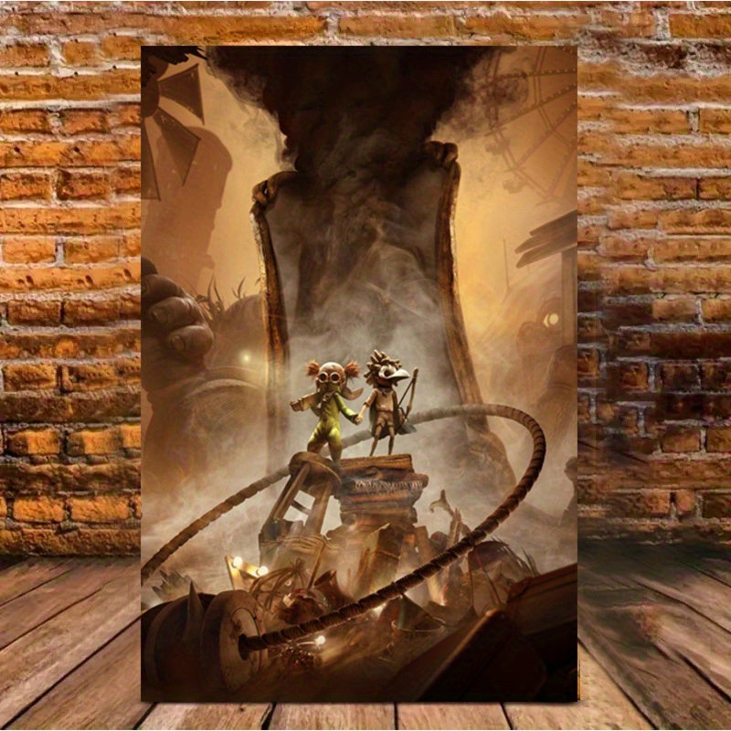 1pc Little Nightmares Game Canvas Wall Art Poster - Glowing-Eye Characters & Dark Horror-Themed Room Decor - Wrapped Canvas Framed Print with Hook Hanging - Official Game Poster for Gaming Room, Teen Bedroom - Perfect Gift fo