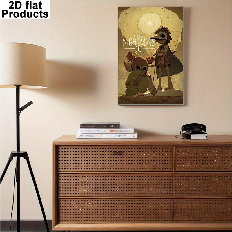 2D Flat, 1pc Little Nightmares III Inspired Frameless Canvas Painting - 30.48x45.72 cm Surreal Game Art Print, Whimsical Horror Wall Decor for Fans, Modern Minimalist Poster for Living Room, Bedroom & Office (Officially Unoff