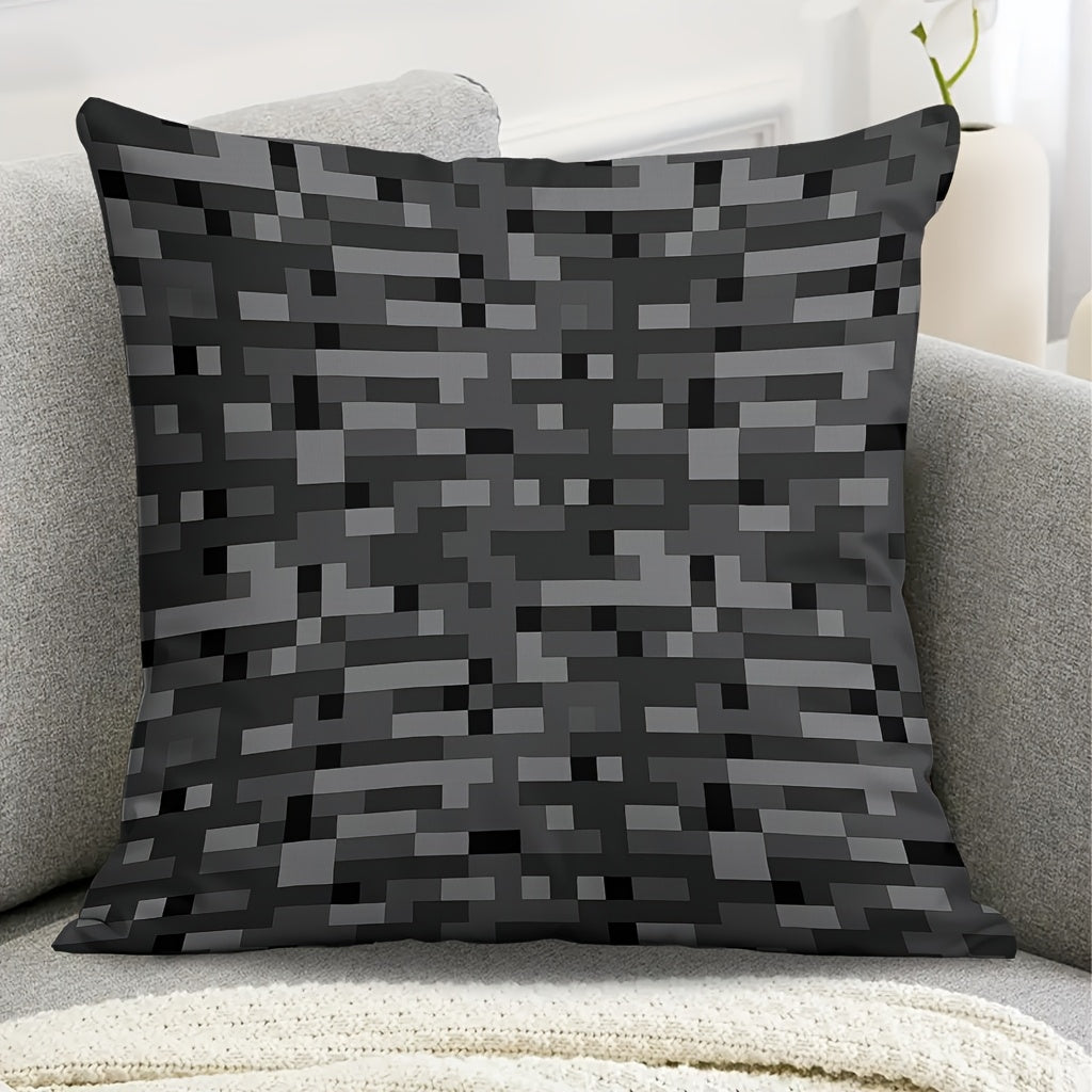 1pc MINECRAFT-Themed Pixel Art Printed Pillowcase - Soft Microfiber Sofa Cushion Cover with Zipper Closure, Machine Washable, Double-Sided Printed Design for Living Room, Bedroom & Gaming Decor, Bedroom Accessory | Modern Pil