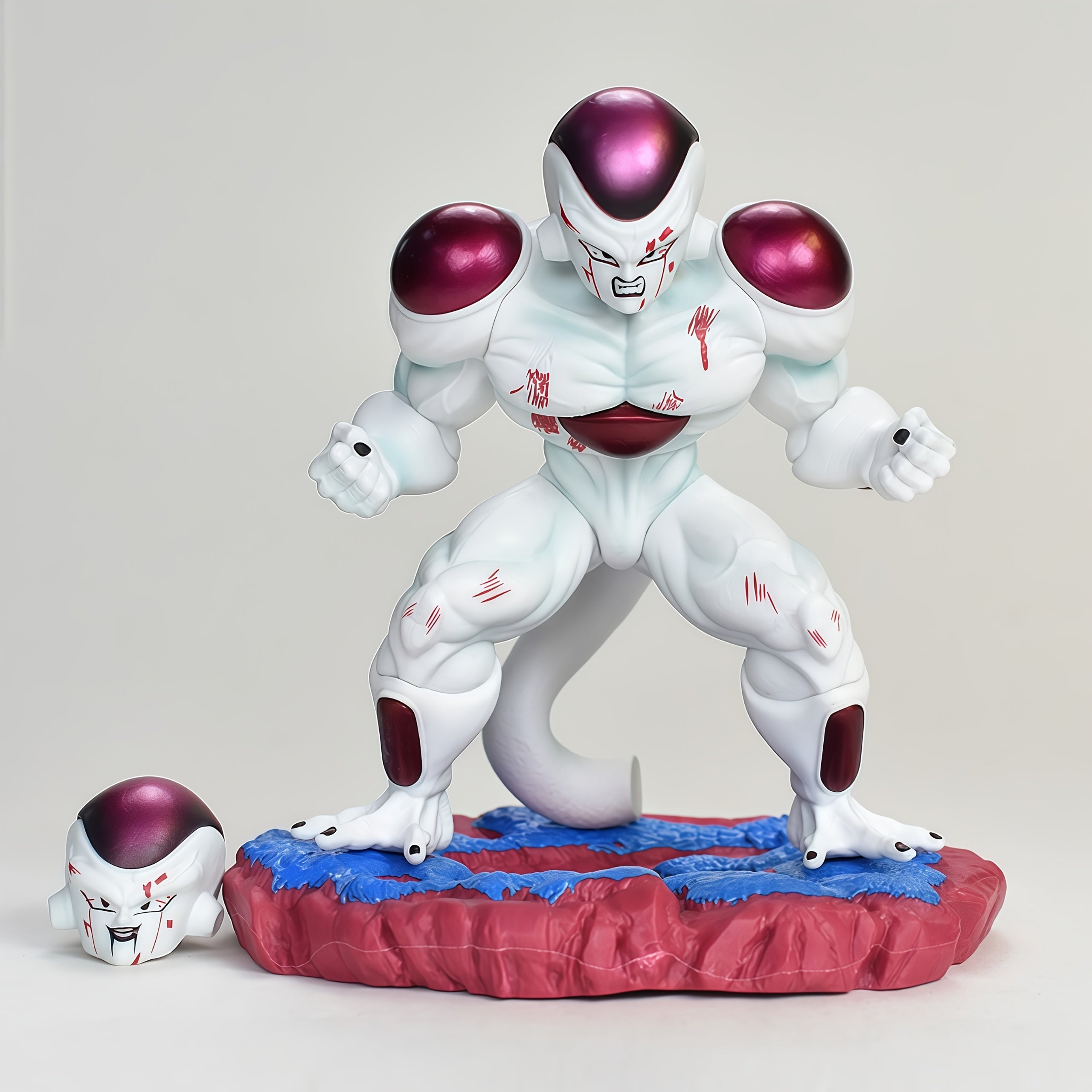 Dragon Ball Universe Emperor Max Level Power, Battle-Damaged Half-Crouching Pose with Evil Smile, Interchangeable Battle-Damaged Double-Headed Statue, with Namekian Effect Base, Perfect for Holiday Gifts, Home Decor, a Must-H