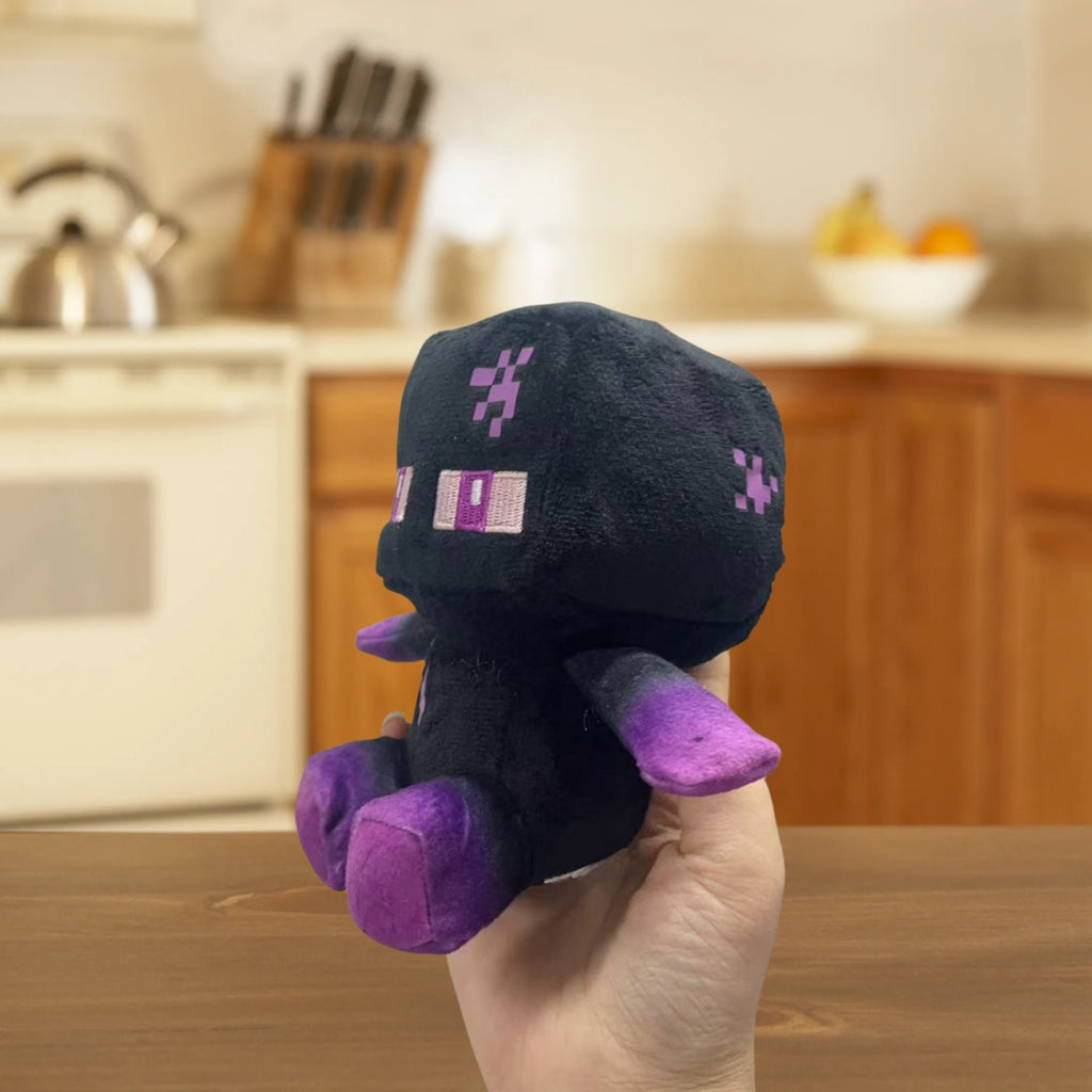 5-inch Purple & Black Pixel Art Plush Toy - Cute Sitting Shadow Figure with Purple Accents, Soft Polyester Game Enthusiast Gift for Halloween Christmas Decor, Collectible Decorative Doll for Home & Party