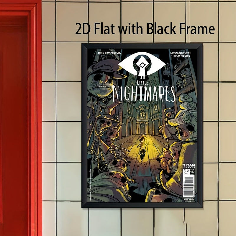 1pc Little Nightmares Themed Retro Video Game Art Poster - Single-Use Canvas Wall Painting with Black Frame, Iconic Characters for Bedroom, Office, Cafe, Bar - Perfect for Christmas, Thanksgiving & for halloween Gift for Fans