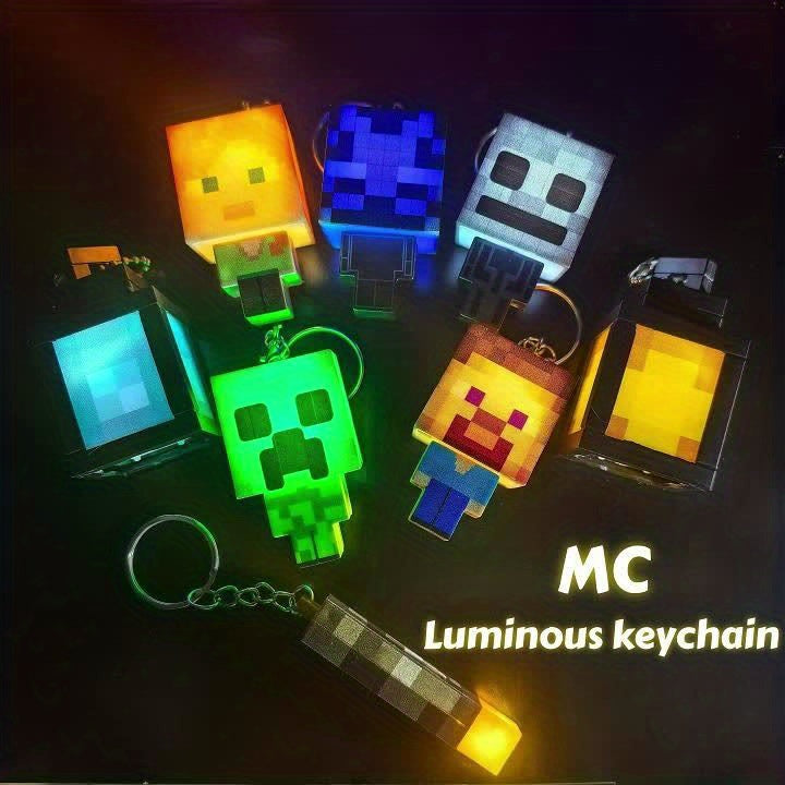 block-based game Glow Keychain, Luminous Creeper Torch Novel Keyring Accessory, Suitable for Backpacks and Bag Charms., Keychain For Backpacks, Backpack Charm Accessory, Block-Based Game Keyring, block-based game Keychain, Re