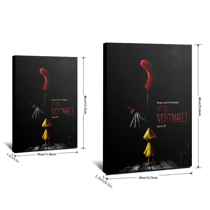 [2D Flat] 1pc Framed Canvas Painting - Little Nightmares Six Horror Game Art Poster - 11.8x15.7 Inch (30x40cm) - Gothic Red Balloon & Yellow Raincoat - Wrapped Canvas Frame - Ready-to-Hang Wall Decor for Bedroom, Living Room,