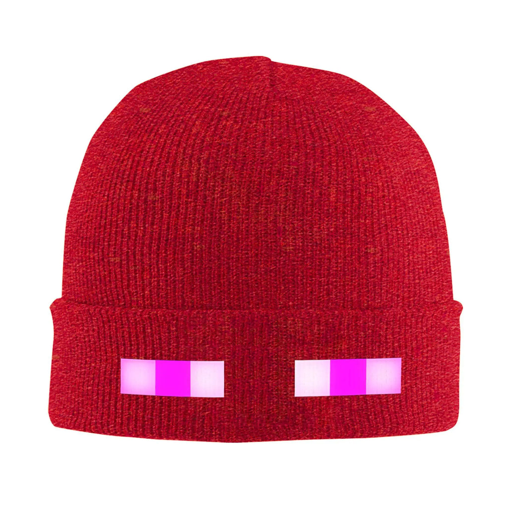 Enderman Eyes Game Knitted Hat Women's Men's Skullies Beanies Winter Hat Acrylic Cartoon Casual Melon Cap, Seasonal Hat, Cold Weather Cap, Playful Beanie, Skullies Design, Knitted Fabric, Unisex Beanie, Anime Fans, Streetwear