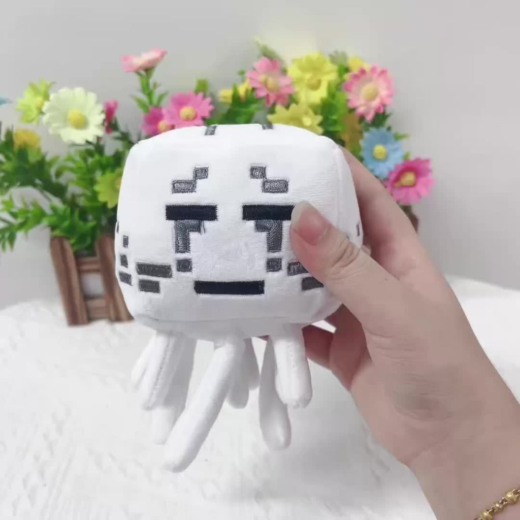 1pc Cube-Shaped Nine-Legged Plush Stuffed Doll - Soft White & Deep Brown Interactive Toy with Pixel Eyes & Mouth, Cute Kids Gift for Birthdays, Children's Day, Festivals, Stuffed Plushies, Children's Gift Item