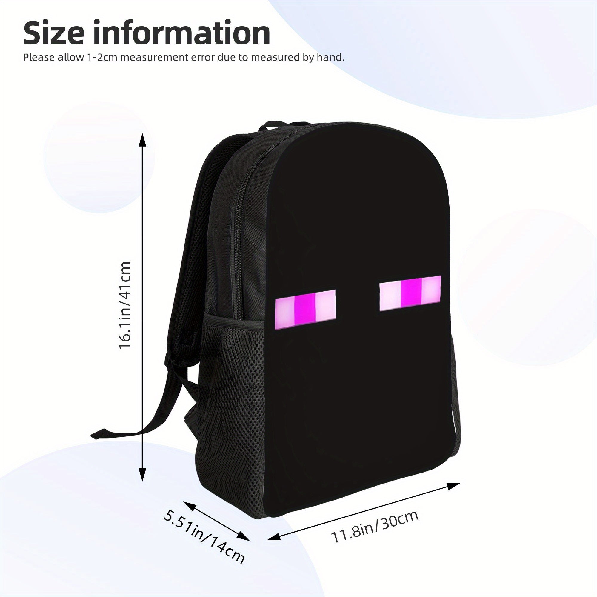 1pc Retro Game-Inspired Backpack - Black with Pink & White Pixelated Eyes Design, Adjustable Straps, Lightweight & Machine Washable, Perfect for High School Students, Daily Commute, or Birthday Gift, Backpack for School, Play