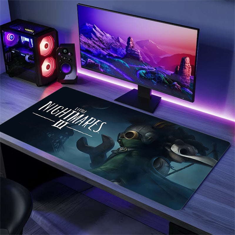 Little Nightmares Officially Inspired Gaming Desk Mat with Glowing Eyes & Iconic Characters - Dark Blue & Purple Themed Keyboard & Mouse Pad for PC, Computer, Office - Durable Surface for Fans, Little Nightmares II Design
