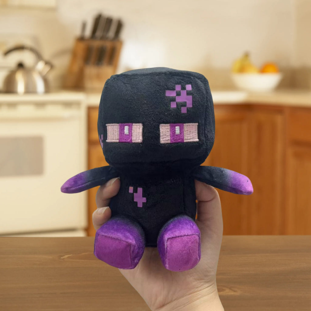 5-inch Purple & Black Pixel Art Plush Toy - Cute Sitting Shadow Figure with Purple Accents, Soft Polyester Game Enthusiast Gift for Halloween Christmas Decor, Collectible Decorative Doll for Home & Party
