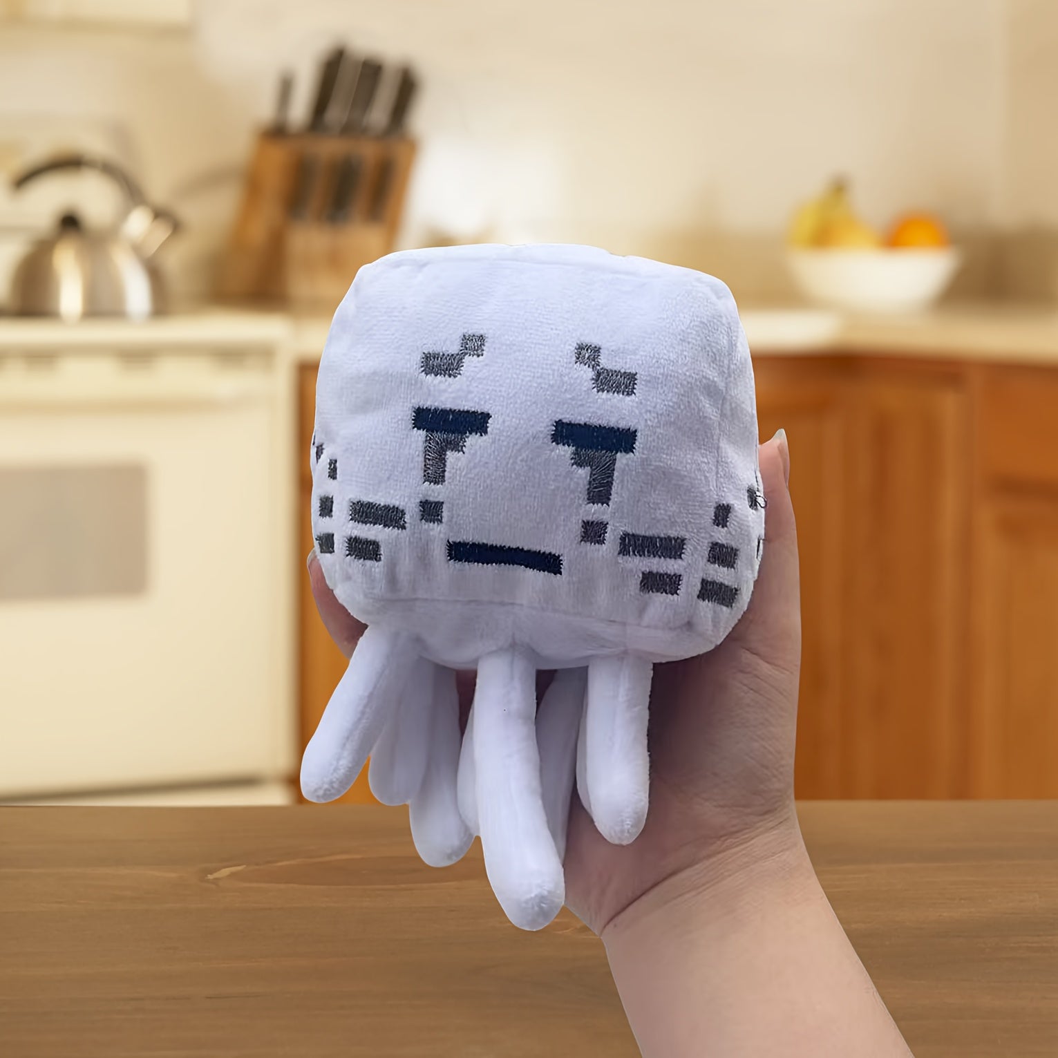 1pc Cube-Shaped Nine-Legged Plush Stuffed Doll - Soft White & Deep Brown Interactive Toy with Pixel Eyes & Mouth, Cute Kids Gift for Birthdays, Children's Day, Festivals, Stuffed Plushies, Children's Gift Item