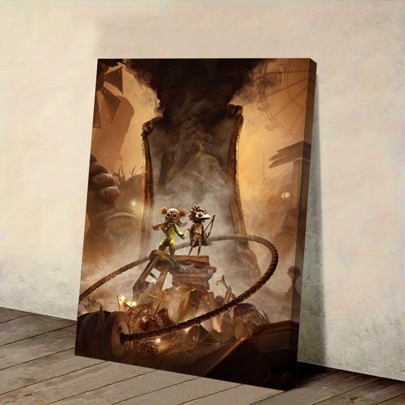 1pc Little Nightmares Game Canvas Wall Art Poster - Glowing-Eye Characters & Dark Horror-Themed Room Decor - Wrapped Canvas Framed Print with Hook Hanging - Official Game Poster for Gaming Room, Teen Bedroom - Perfect Gift fo