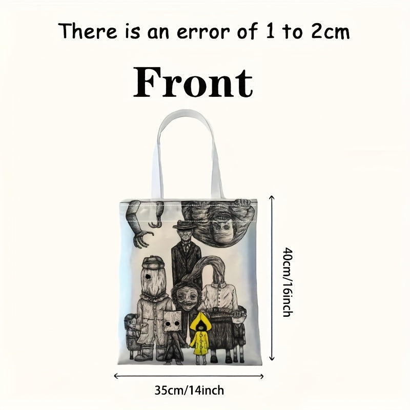 1pc Little Nightmares Complete Edition Tote Bag - Official Horror Movie Design with Characters, Large 14x16in/35x40cm Reusable Shopping Bag, Durable Polyester Shoulder Bag for Travel, Beach, School, Everyday Use - Perfect Gif