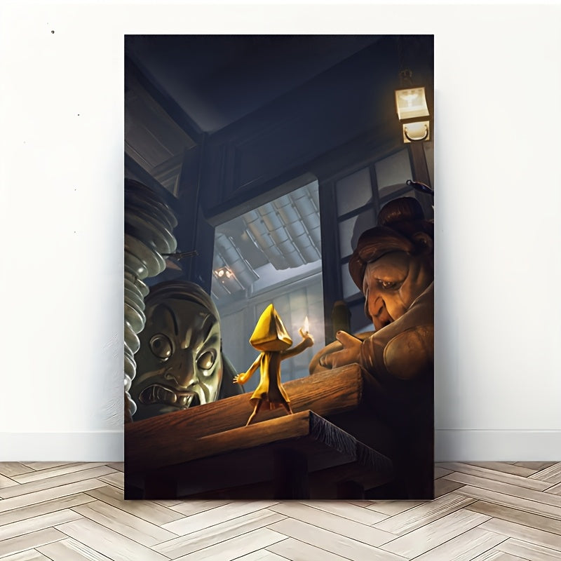 1pc Little Nightmares Complete Game Canvas Wall Art - Gothic Horror Gaming Decor with Hook Hanging Frame - Canvas Print for Gaming Room, Living Room, Office - Perfect Gift for Little Nightmares Fans - Eerie Atmosphere Poster,