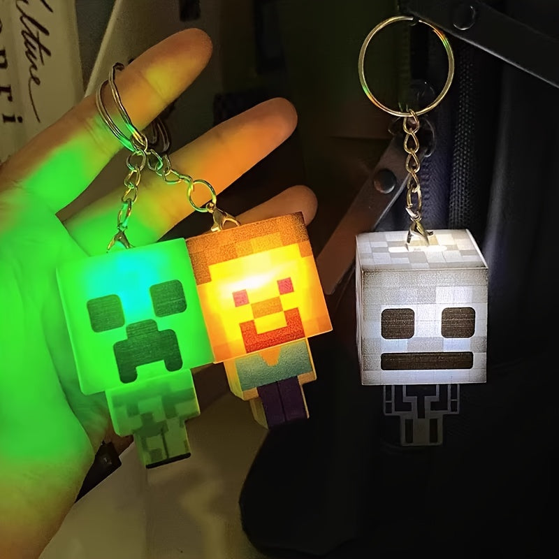 block-based game Glow Keychain, Luminous Creeper Torch Novel Keyring Accessory, Suitable for Backpacks and Bag Charms., Keychain For Backpacks, Backpack Charm Accessory, Block-Based Game Keyring, block-based game Keychain, Re