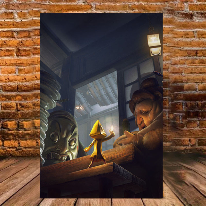 1pc Little Nightmares Complete Game Canvas Wall Art - Gothic Horror Gaming Decor with Hook Hanging Frame - Canvas Print for Gaming Room, Living Room, Office - Perfect Gift for Little Nightmares Fans - Eerie Atmosphere Poster,