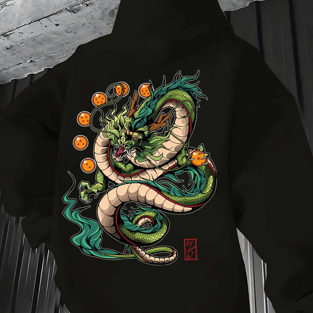 Men'S Dragon Ball Z Dragon Surround Print Hoodie | Casual Comfort, Fall/Winter, Loose Fit, Slight Stretch Fabric