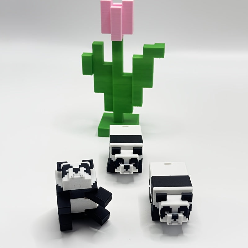 Cute Panda-like Block Bears - Black and White Bear Decorations, No Electricity Needed