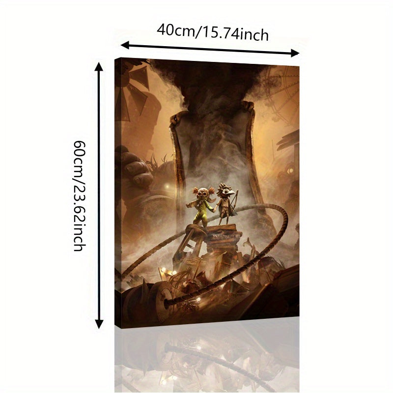 1pc Little Nightmares Game Canvas Wall Art Poster - Glowing-Eye Characters & Dark Horror-Themed Room Decor - Wrapped Canvas Framed Print with Hook Hanging - Official Game Poster for Gaming Room, Teen Bedroom - Perfect Gift fo