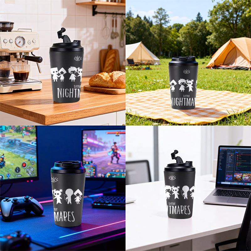 1pc Little Nightmares Themed 12oz Stainless Coffee Cup with Lid - Double-Wall Vacuum Insulated, Cute Game Character Design for Hot/Cold Drinks, Reusable & s, Birthday Gift for Fans