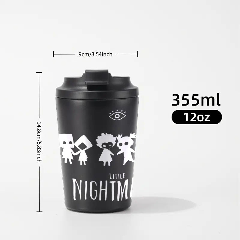 1pc Little Nightmares Themed 12oz Stainless Coffee Cup with Lid - Double-Wall Vacuum Insulated, Cute Game Character Design for Hot/Cold Drinks, Reusable & s, Birthday Gift for Fans