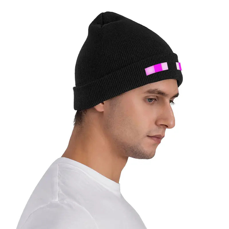 Enderman Eyes Game Knitted Hat Women's Men's Skullies Beanies Winter Hat Acrylic Cartoon Casual Melon Cap, Seasonal Hat, Cold Weather Cap, Playful Beanie, Skullies Design, Knitted Fabric, Unisex Beanie, Anime Fans, Streetwear