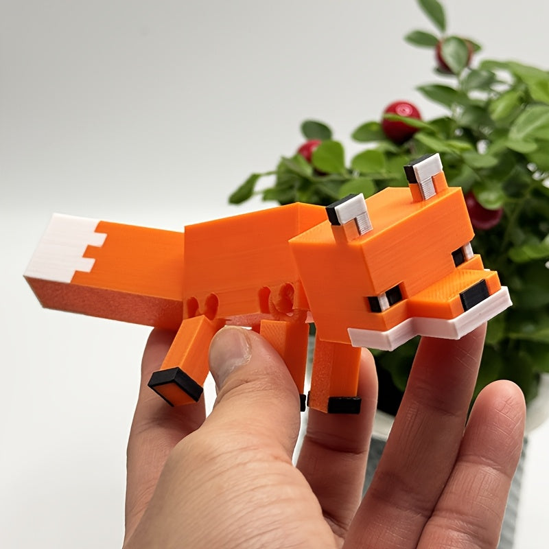 3D Printed Fox Statue - Orange & White Pixel Art Design with Movable Joints, Durable Plastic Christmas Home Decor & Creative Holiday Gift, Lively Dynamic Poses, Detailed Texture, Fox Decor, Festive Decoration, Playful Design,
