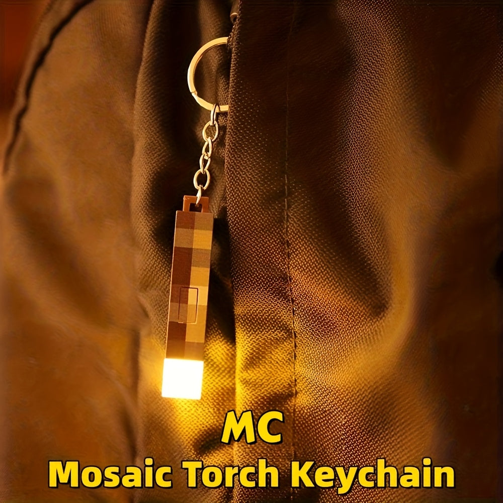 block-based game Glow Keychain, Luminous Creeper Torch Novel Keyring Accessory, Suitable for Backpacks and Bag Charms., Keychain For Backpacks, Backpack Charm Accessory, Block-Based Game Keyring, block-based game Keychain, Re