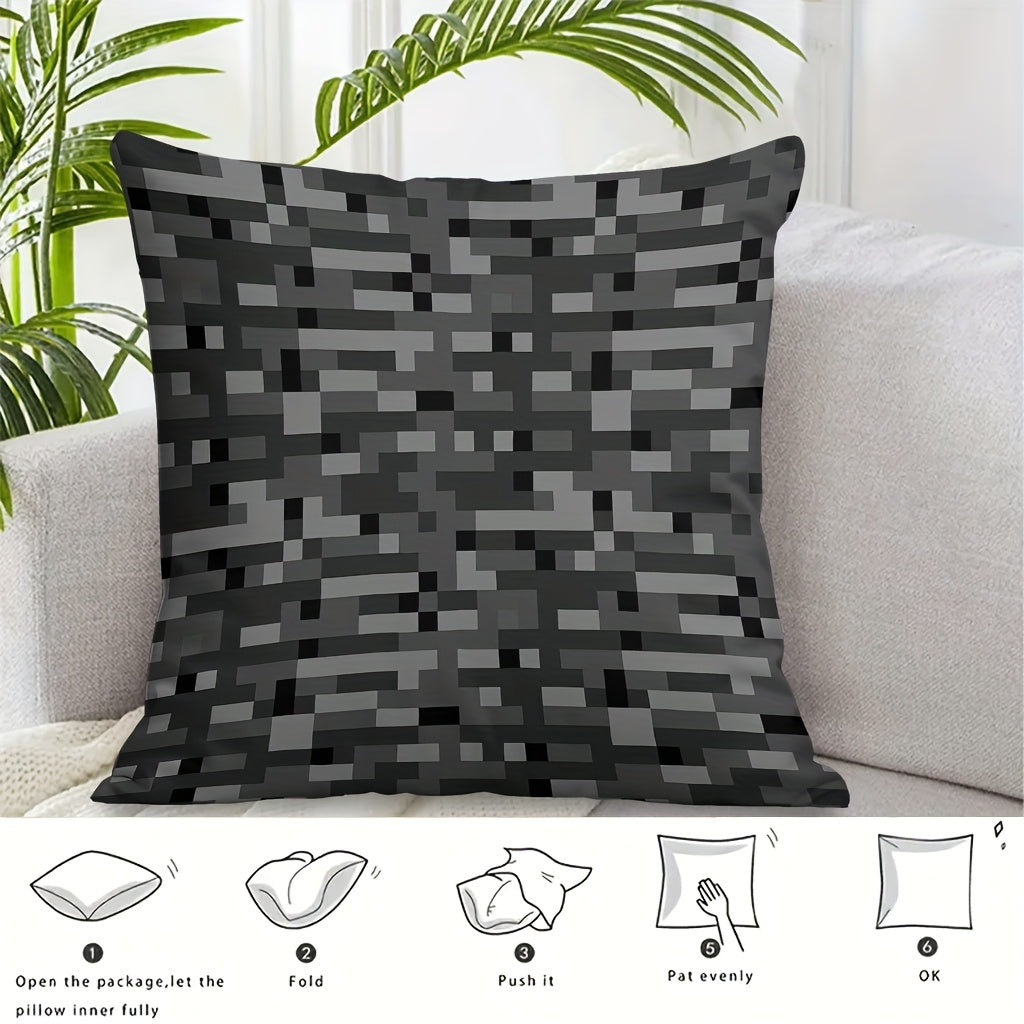1pc MINECRAFT-Themed Pixel Art Printed Pillowcase - Soft Microfiber Sofa Cushion Cover with Zipper Closure, Machine Washable, Double-Sided Printed Design for Living Room, Bedroom & Gaming Decor, Bedroom Accessory | Modern Pil