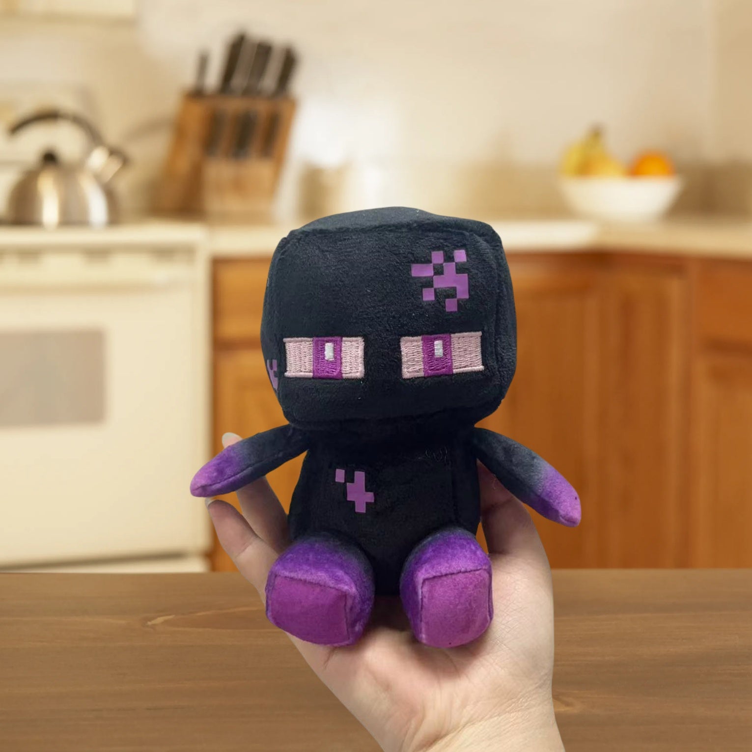 5-inch Purple & Black Pixel Art Plush Toy - Cute Sitting Shadow Figure with Purple Accents, Soft Polyester Game Enthusiast Gift for Halloween Christmas Decor, Collectible Decorative Doll for Home & Party