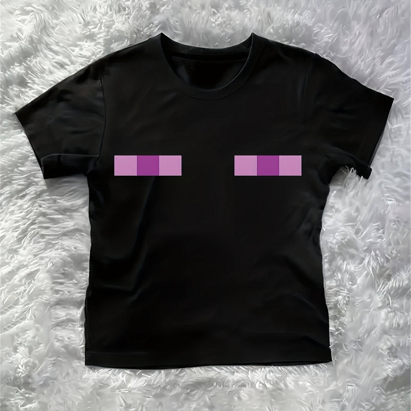 1pc Y2K Enderman Pixel Art Print Women'S Short T-Shirt, Loose Casual Fit for Everyday Wear and Perfect Holiday Gift Idea - Ideal Birthday Present or Friend, Casual Wear, Casual Attire, Geometric Pattern, Trendy Top, Printed T