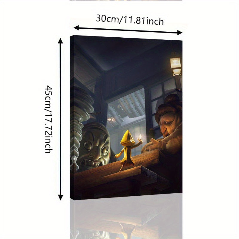 1pc Little Nightmares Complete Game Canvas Wall Art - Gothic Horror Gaming Decor with Hook Hanging Frame - Canvas Print for Gaming Room, Living Room, Office - Perfect Gift for Little Nightmares Fans - Eerie Atmosphere Poster,