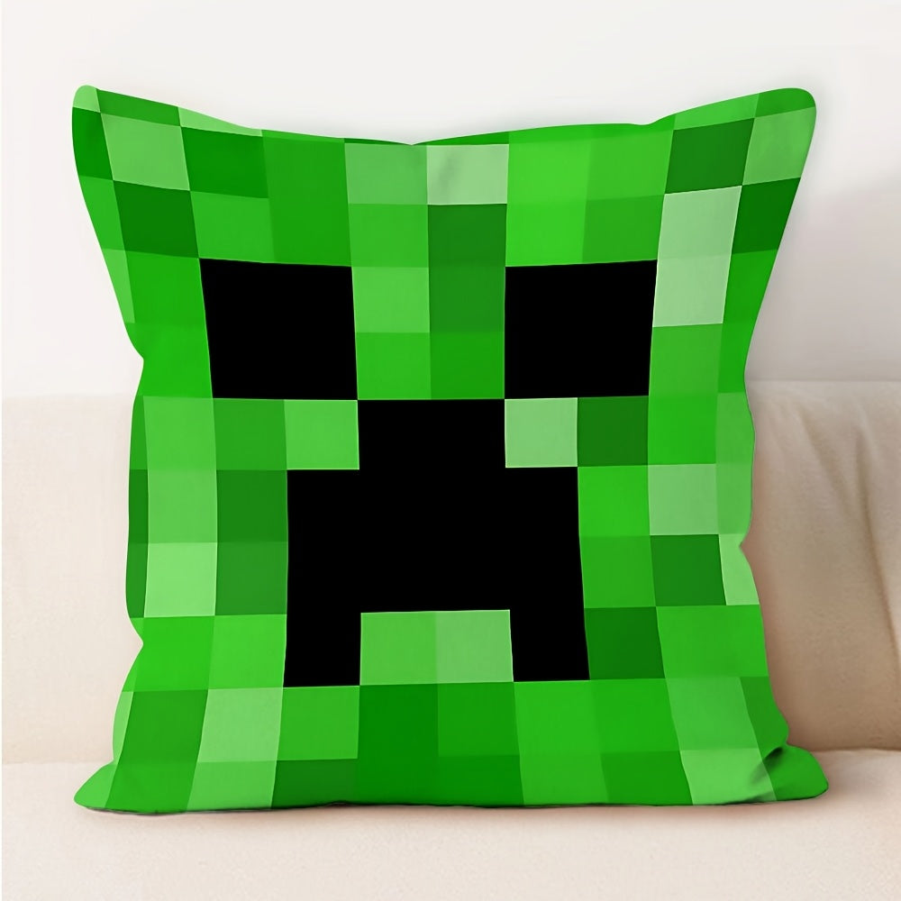 1pc block-based game Pillow Case Compatible for block-based game Video Game - Zipper Closure Cover, Machine-Washable Polyester ' Room Decor, Gamer Gift (No Insert)