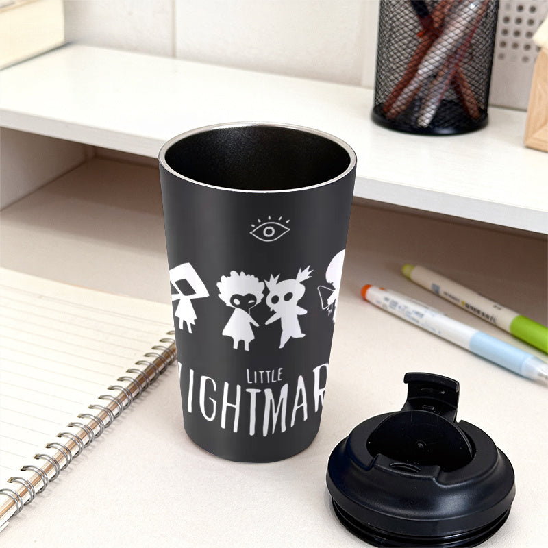 1pc Little Nightmares Themed 12oz Stainless Coffee Cup with Lid - Double-Wall Vacuum Insulated, Cute Game Character Design for Hot/Cold Drinks, Reusable & s, Birthday Gift for Fans