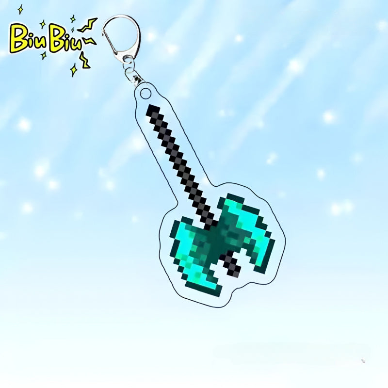 7pcs block-based game Diamond Armor Set - Complete Collectible Acrylic Keychain & Accessory Kit with Diamond Sword, Pickaxe, Bow, Chest Plate, Helmet, Pants & Boots Charms - Durable PP for,, Gamers (/Holiday Gift