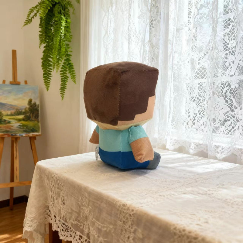 World Game Style Sitting Blue for Man Pixel Plush Doll Merchandise, Suitable as Birthday Gift, Holiday Gift, Ideal Companion Doll for Children, Holiday Present Idea, Video Game Merchandise, Sitting Blue Figure, Sitting Pose D